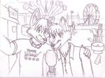  ash carnival character collar cotton_candy couple gay kelix looking_at_viewer male metal_fox outside rock_band vest 