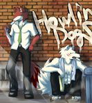  canine clothing dog graffiti ice_cream male mammal necktie pants shirt silverio tail 