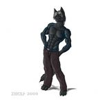  2009 black canine claws green_eyes grey_hair hair male muscles nipples short_hair solo standing tattoo topless wolf zwolf zwolf_(character) 