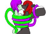  em female hair kissing lesbian mammal monster plain_background purple_hair red_hair skunk tentacles vyse white_background 