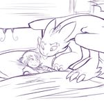  bed dragon feral hiccup how_to_train_your_dragon human male mel_the_hybrid monochrome scalie toothless 