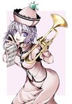  atoshi bass_clef beamed_eighth_notes eighth_note hat instrument merlin_prismriver musical_note quarter_note sheet_music short_hair solo time_signature touhou treble_clef trumpet 