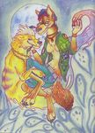  &#9774; colored_pencil_(art) female feral green_eyes growlithe growly hippie jeans jewelry looking_at_viewer mixed_media necklace nintendo paintbrush paws peace piercing pok&#233;ball pok&#233;mon pok&eacute;mon traditional_media trashedbat video_games watercolor_(art) yellow_eyes 