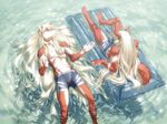  blonde_hair breasts canine clothing female hair inflatable intersex koi_(artist) long_hair male mammal pandemonium_company red_eyes seaside shorts topless water wolf yellow_eyes 