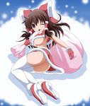  ass bad_id bad_pixiv_id breasts hakurei_reimu highres imai_kazunari medium_breasts santa_costume solo thighhighs touhou underboob white_legwear 