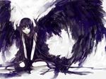  abstract bad_id bad_pixiv_id black_hair long_hair matsunaka_hiro original purple_eyes sketch solo wings 
