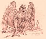  2005 avian clapantgrifon female flat_chest gryphon nude outside pussy sketch solo wings 