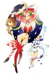  ;d bad_id bad_pixiv_id bell christmas gloves highres multiple_girls one_eye_closed open_mouth original red_legwear reika_(clovia_studio) sack smile star striped striped_legwear thighhighs vertical-striped_legwear vertical_stripes 