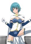  aqua_eyes aqua_hair belt cape elbow_gloves frills gloves mahou_shoujo_madoka_magica midriff miki_sayaka muku_(dgenerationx) navel short_hair skirt smile solo thighhighs zettai_ryouiki 