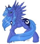  blue_fur blue_hair crown cutie_mark equine female feral friendship_is_magic fur hair horn horns horse looking_at_viewer mammal mane my_little_pony pegacorn pony princess princess_luna_(mlp) purple royalty silvermoonbreeze solo stars winged_unicorn wings 