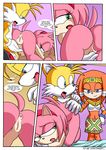  amy_rose anthro anus bed breasts canine comic echidna female fox from_behind group hedgehog interspecies looking_back mammal miles_prower mobian nude palcomix pussy sega sonic_(series) tails tikal_the_echidna tongue tongue_out unknown_artist 