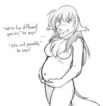  angry black_and_white breasts chest_tuft dialogue female keidran looking_at_viewer monochrome natani_(twokinds) navel nude pregnant solo tom_fischbach twokinds 