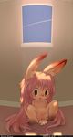  blush cub female hair konzaburou lagomorph mammal pink_hair pussy rabbit solo window young 