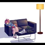  alcohol bottle champagne closed_eyes couch cup drinking_glass eyeball food glass hairband heart komeiji_satori lamp letterboxed lonely purple_hair short_hair sleeping solo tbonjobi_(sukemasa) touhou wine_glass 