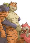  dandoo feline gay group group_sex licking male mammal muscles oral plain_background sex threesome tiger tongue white_background 
