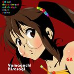  album_cover brown_hair cover ga_geijutsuka_art_design_class glasses k-on! kuroneko_(canvas) parody ponytail solo yamaguchi_kisaragi 