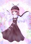  animal_ears bad_id bad_pixiv_id dress furomaaju_(fromage) hat mystia_lorelei open_mouth purple_eyes short_hair smile solo touhou wings 