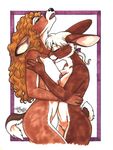  absurd_res breasts cervine deer eyes_closed female hi_res hooves lagomorph lesbian licking nude pussy rabbit terrie_smith tongue 