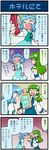  4koma artist_self-insert breasts candy comic food highres kochiya_sanae large_breasts mizuki_hitoshi multiple_girls real_life_insert tatara_kogasa touhou translated truth 