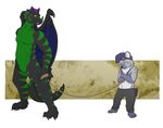  couple crome crossed_arms cub dragon goggles hyena leash male preyfar scalie unknown_artist wings 