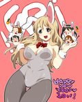  5girls akiyama_mio amamomo animal_costume animal_ears blonde_hair blue_eyes bunny_costume bunny_ears bunnysuit chibi hirasawa_yui k-on! kotobuki_tsumugi long_hair minigirl multiple_girls nakano_azusa new_year pantyhose tainaka_ritsu wide_hips 