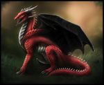  black_penis black_tongue dragon erection feral horn male penis precum red_eyes red_scales saliva scalie sitting solo superboll wings 