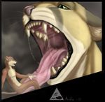  acidic fangs feline female gaping_maw gums imminent_vore lion lioness macro male micro nude open_mouth palate rodent size_difference vore 