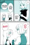  2girls 428 ahoge bare_shoulders blush canaan canaan_(character) choker chunsoft comic hard_translated long_hair mknown monochrome mori_(unknown.) multiple_girls oosawa_maria ponytail short_hair sleeveless sleeveless_turtleneck translated turtleneck white_hair 