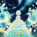  ajico bad_id bad_pixiv_id bob_cut closed_eyes dress flower happy highres laughing original short_hair solo 