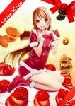  alternate_eye_color bad_id bad_pixiv_id boots brown_eyes brown_hair cake christmas food fork fruit gloves ichiko_oharu kousaka_kirino long_hair looking_at_viewer open_mouth ore_no_imouto_ga_konna_ni_kawaii_wake_ga_nai pinky_out red_gloves santa_costume smile solo strawberry yellow_eyes 