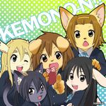  akiyama_mio animal_ears artist_name bunny_ears cat_ears cat_tail claws dog_ears fang fox_ears furrification furry goat_ears goat_girl happy hirasawa_yui horns k-on! kotobuki_tsumugi multiple_girls nakano_azusa polka_dot polka_dot_background tail tainaka_ritsu toraneko_(38) 