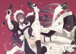  bad_id bad_pixiv_id dual_wielding garter_straps gloves gun holding holster long_hair magazine_(weapon) maid maid_headdress mishima_yoshikatsu original red_eyes shell_casing solo thighhighs very_long_hair weapon 