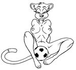  black_and_white breasts chief_inquisitor covering_self feline female football greyscale half-closed_eyes line_art lion looking_at_viewer monochrome navel nipples nude solo tail 