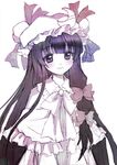  bad_id bad_pixiv_id ballpoint_pen_(medium) bangs blunt_bangs blush bow capelet crescent hair_bow hat long_hair mauve mixed_media patchouli_knowledge purple_eyes purple_hair simple_background smile solo touhou traditional_media very_long_hair 