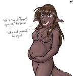  breasts brown_hair canine chest_tuft complaints female hair heterochromia keidran long_brown_hair long_hair natani_(twokinds) nude open_mouth pregnant slowfag solo tail twokinds wolf 