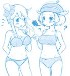  2girls ? bel_(pokemon) bell_(pokemon) beret blush breast_envy breasts cleavage fuuro_(pokemon) gym_leader hat large_breasts lingerie mofuritsu multiple_girls navel open_mouth panties pixiv_thumbnail pointing pokemon pokemon_(game) pokemon_black_and_white pokemon_bw resized short_hair side_ponytail sketch tank_top underwear 