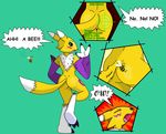  arthropod bee bee_sting bumblebee butt canine digimon female fox insect mammal ouch pain renamon solo sting tail unknown_artist 
