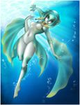  blue breasts bubble bubbles female fins hair jewelry looking_at_viewer marine navel nude princess_ruto purple_eyes pussy raised_leg sea solo the_legend_of_zelda twilightzant underwater video_games water zora 