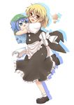  backpack bag bespectacled blonde_hair blue_eyes blue_hair chibi glasses hat kawashiro_nitori kirisame_marisa lockheart multiple_girls star touhou two_side_up witch_hat 