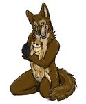  anthro canine chest_tuft fur green_eyes hug looking_at_viewer male mammal nude plushie pose purra purraparru smile solo tuft 