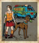  &dagger; badass bandage belt blood boots brown_hair canine chainsaw dawn_of_the_dead death dismembered_limb dog endgame. female feral gasoline glasses hair human machete male model_sheet mystery_machine necklace r.i.p. scooby-doo scooby-doo_(series) shotgun skirt survival tragedy tube_top van velma_dinkley weapon 