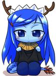  antlers blue dragon dress female horns maid maid_uniform scalie solo 