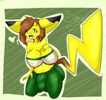  &hearts; balls big_balls big_breasts breasts brown brown_hair bulge cute dickgirl fat green_eyes hair happy huge_breasts hyper hyper_penis intersex kneeling mikomistar open_mouth pants penis pikachu pok&eacute;mon pok&eacute;morph sammy_(shmucky) short_hair skimpy solo tail tight_clothing yellow 