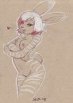  &hearts; 2008 breasts crossed_arms female hair holly_massey lagomorph nude rabbit short_hair solo stripes white_hair 