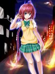  bad_id bad_pixiv_id blue_eyes braid fire kirisaki_kyouko_(toloveru) kurosaki_mea long_hair orange_(meitoku) red_hair school_uniform solo to_love-ru to_love-ru_darkness twin_braids 