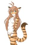  ahoge blush breasts brown brown_hair chest_tuft feline female flora_(twokinds) hair long_brown_hair long_hair looking_at_viewer navel nude orange small_breasts solo standing stripes tail tiger tom_fischbach twokinds white yellow_eyes 