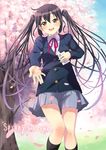  bad_id bad_pixiv_id brown_eyes english k-on! kitagawa_unagi long_hair nakano_azusa neck_ribbon petals red_ribbon ribbon school_uniform solo spring_(season) tree twintails 