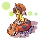  ahoge antenna_hair black_hair blush_stickers gen_2_pokemon gloves hat hitec ledyba moemon open_mouth personification pokemon pokemon_(creature) riding thighhighs zettai_ryouiki 