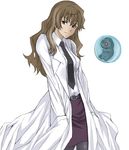  bad_id bad_pixiv_id belt brown_eyes brown_hair hand_in_pocket kiyama_harumi labcoat long_hair necktie pantyhose pencil_skirt shiwasu simple_background skirt solo to_aru_kagaku_no_railgun to_aru_majutsu_no_index 