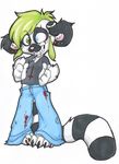  blood ear_piercing female green_hair hair heterochromia holly_massey lemur pants piercing shirt short_hair solo standing tail teeth zeriara_(character) 